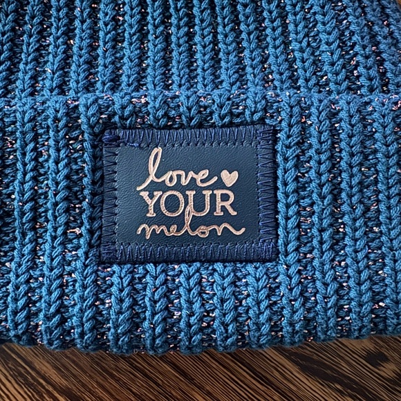 Love Your Melon Teal Metallic Rose Gold Yarn Cuffed Beanie - Picture 2 of 3